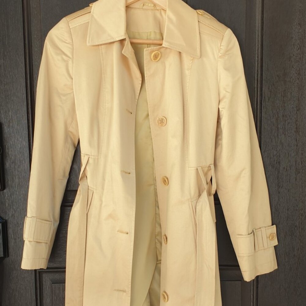 Gold Tan Trench Coat Cotton Polyester Fashion Women Casual Formal Wear Size S